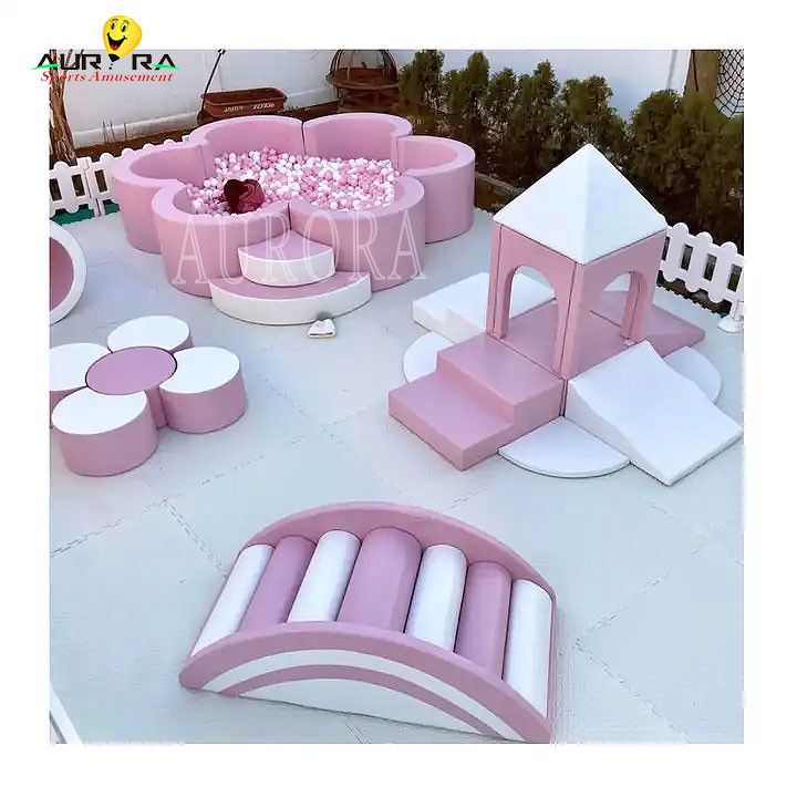 Soft Play Set Playground Pastel Climb And Play Soft Blocks Rosa Branca Flor Mini