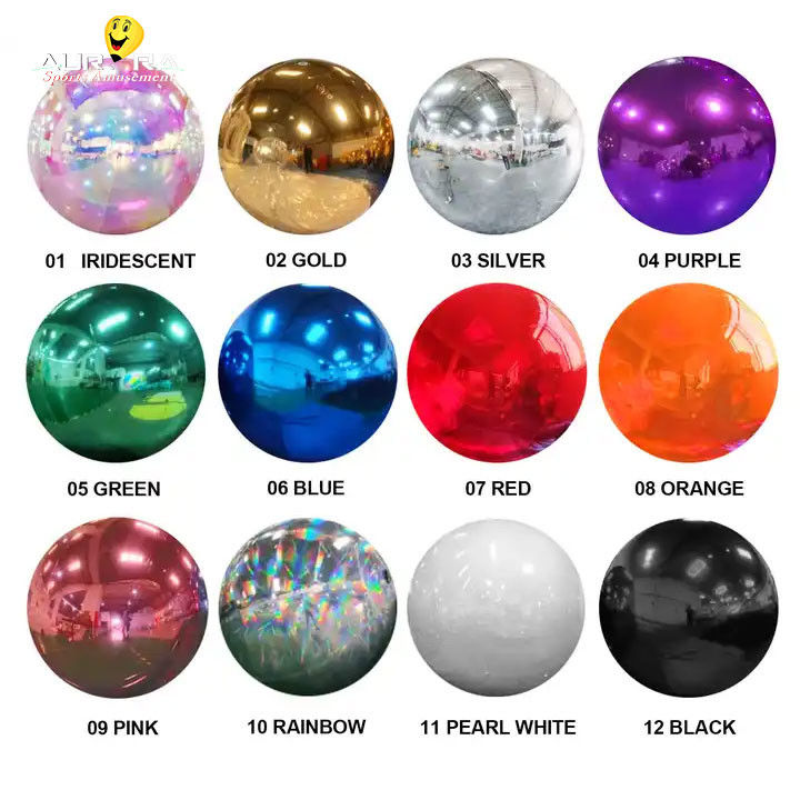 Esfera de espelho inflável colorida de 0,3 mm PVC Esferas decorativas grandes