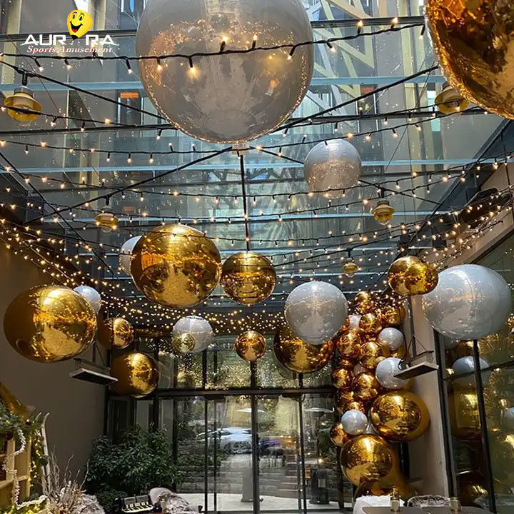 Bola de espelho inflável de prata gigante PVC para decoração de festa de casamento de Natal