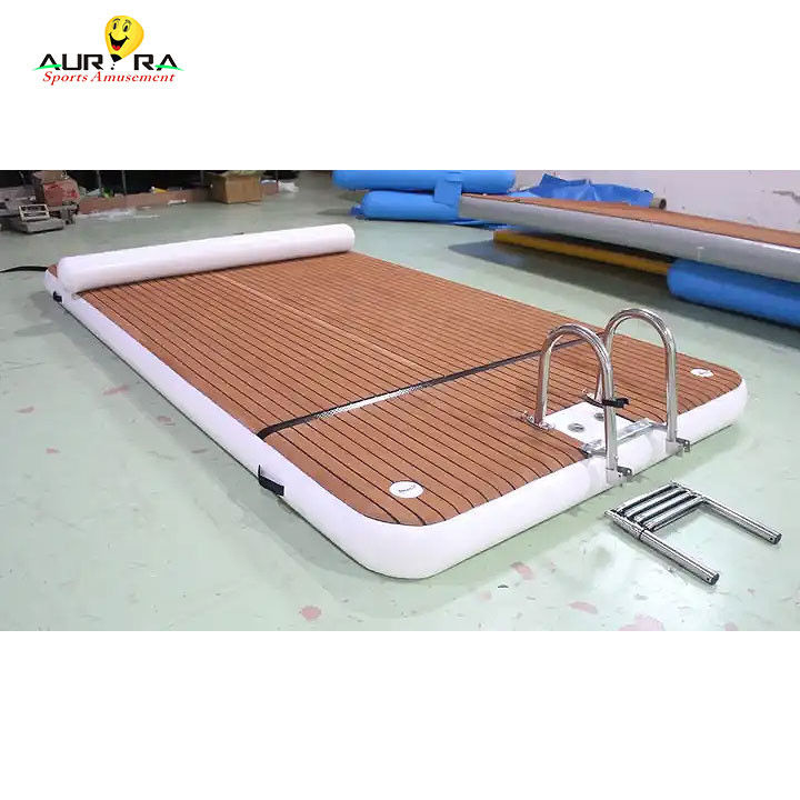 OEM plataforma de natação de doca flutuante inflável com escada de queda de costura PVC espuma de teca