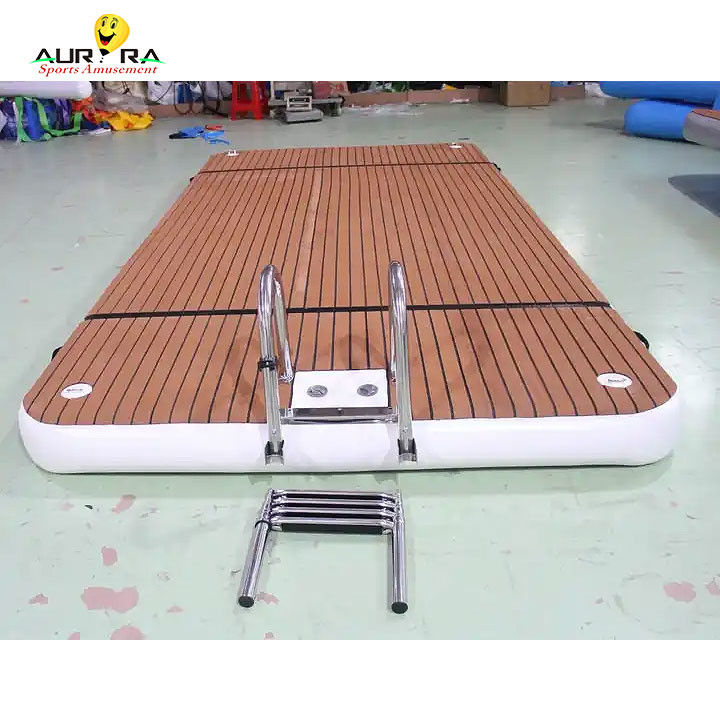 OEM plataforma de natação de doca flutuante inflável com escada de queda de costura PVC espuma de teca