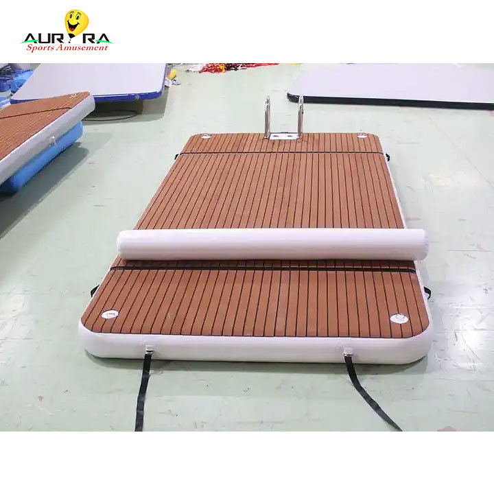 OEM plataforma de natação de doca flutuante inflável com escada de queda de costura PVC espuma de teca