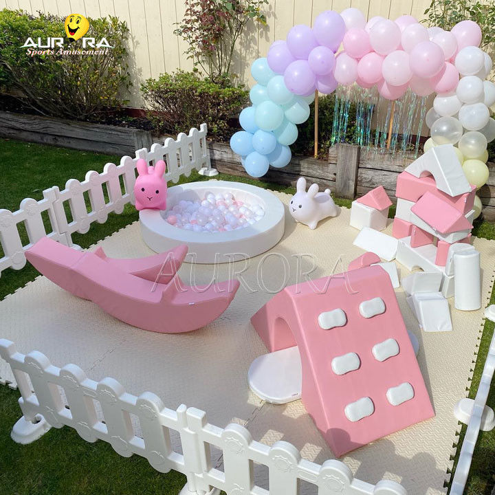 Pacote de equipamento de brinquedo interior Aluguer de playground rosa e branco Kids Play Party