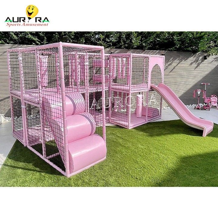 Slides Trampolins Parque Soft Play Floresta Crianças Outdoor Rosa Pastel Para Venda