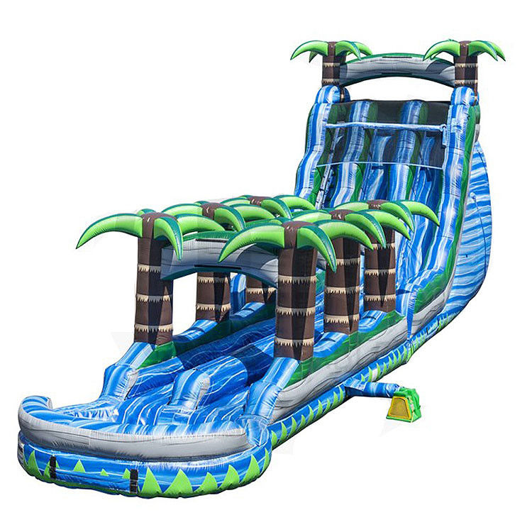 Slides infláveis de pista dupla Slide aquático ou seco com piscina para negócios de festa