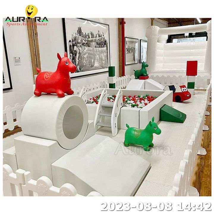 Equipamento de Soft Play Indoor Soft Play Square White Bounce House Ball Pit Com Slide