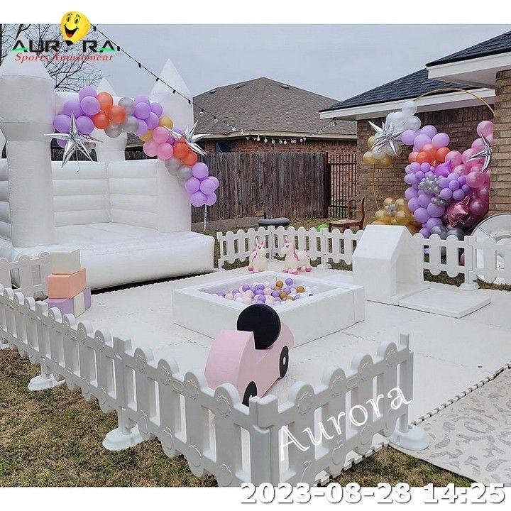 Pink White Soft Play Equipamento com Reboque Casa vedação para crianças bola Pit